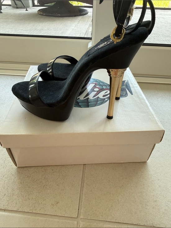 Ellie Shoes - Ellie Black Patent Strap Ankle-Heel Sandals